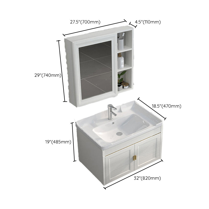 Single Sink Vanity Set Mirror Wall Mount Metal Frame Rectangle Bath Vanity with 2 Doors