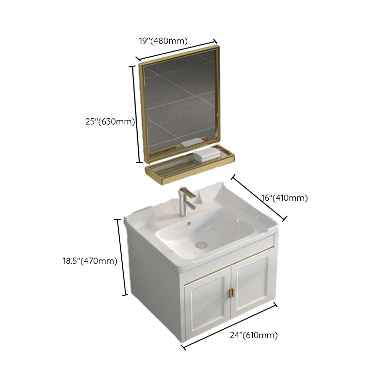 Single Sink Vanity Set Mirror Wall Mount Metal Frame Rectangle Bath Vanity with 2 Doors