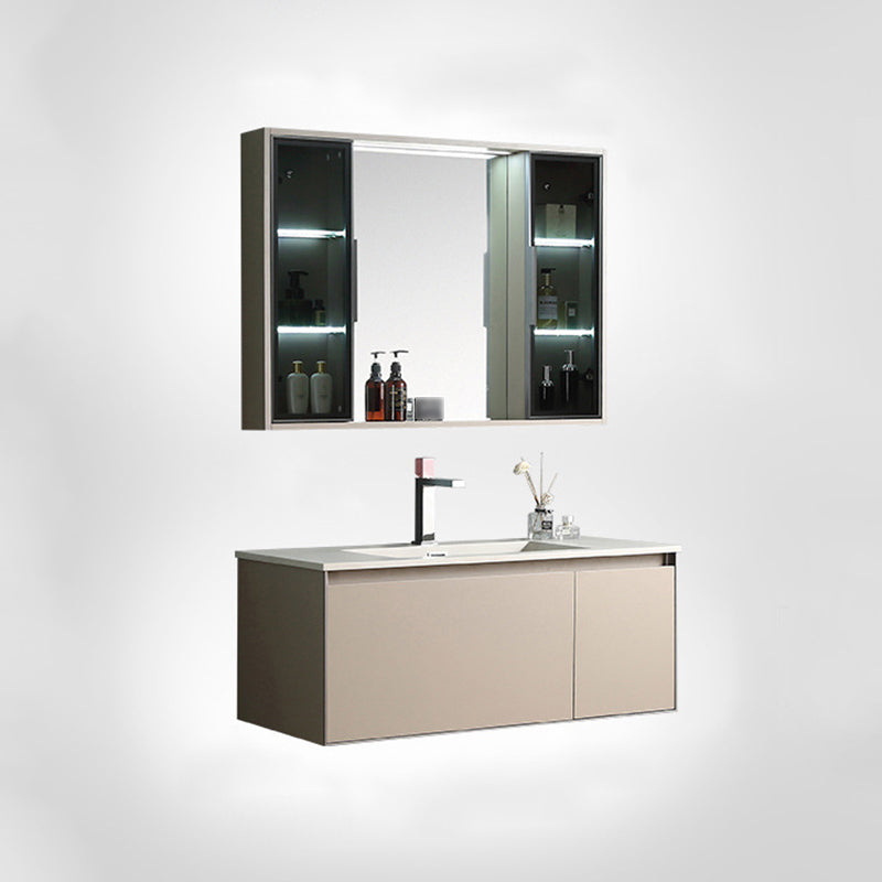 Contemporary Wooden Vanity Cabinet Mirror Bathroom Vanity Set with Storage Shelving