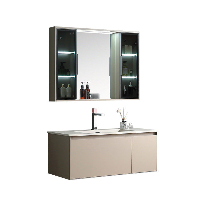Contemporary Wooden Vanity Cabinet Mirror Bathroom Vanity Set with Storage Shelving