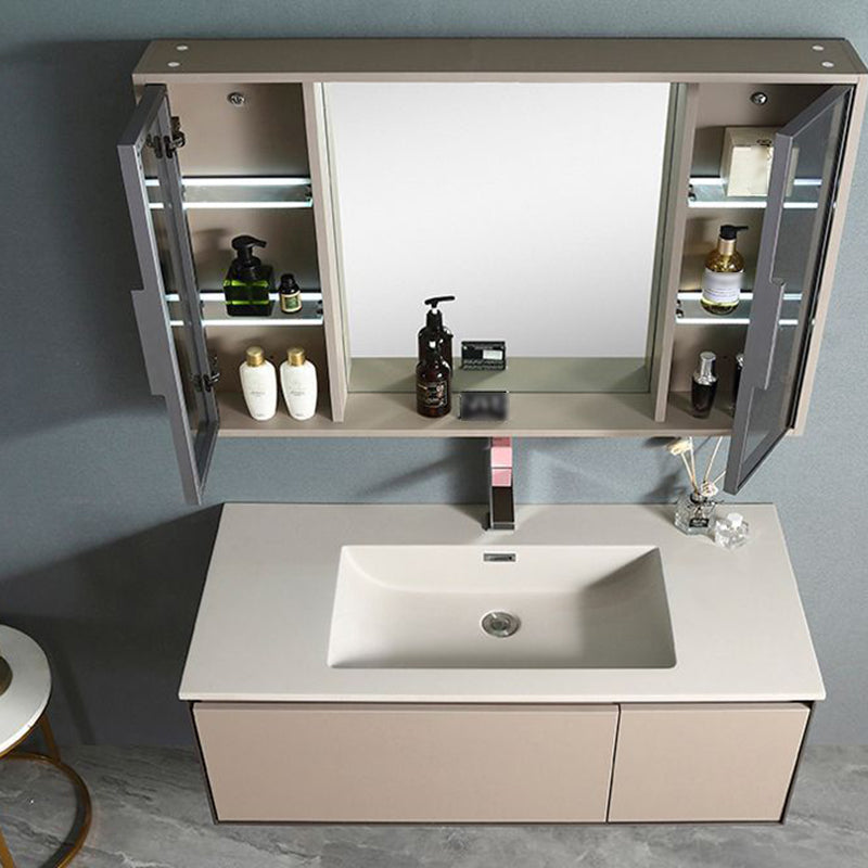Contemporary Wooden Vanity Cabinet Mirror Bathroom Vanity Set with Storage Shelving