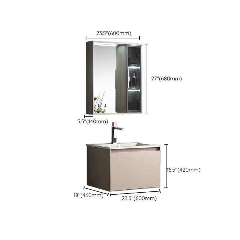 Contemporary Wooden Vanity Cabinet Mirror Bathroom Vanity Set with Storage Shelving