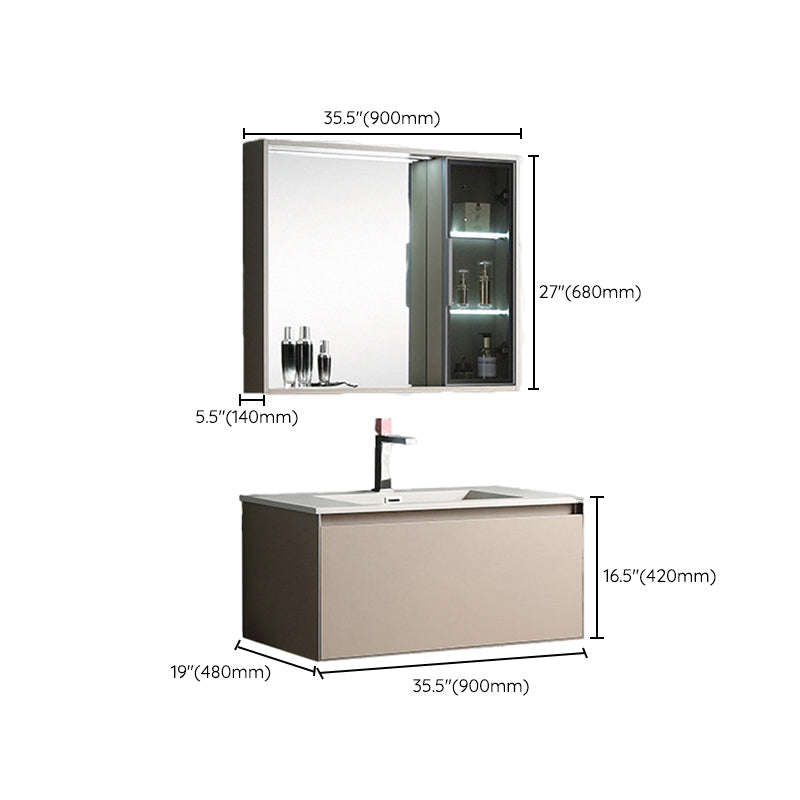 Contemporary Wooden Vanity Cabinet Mirror Bathroom Vanity Set with Storage Shelving