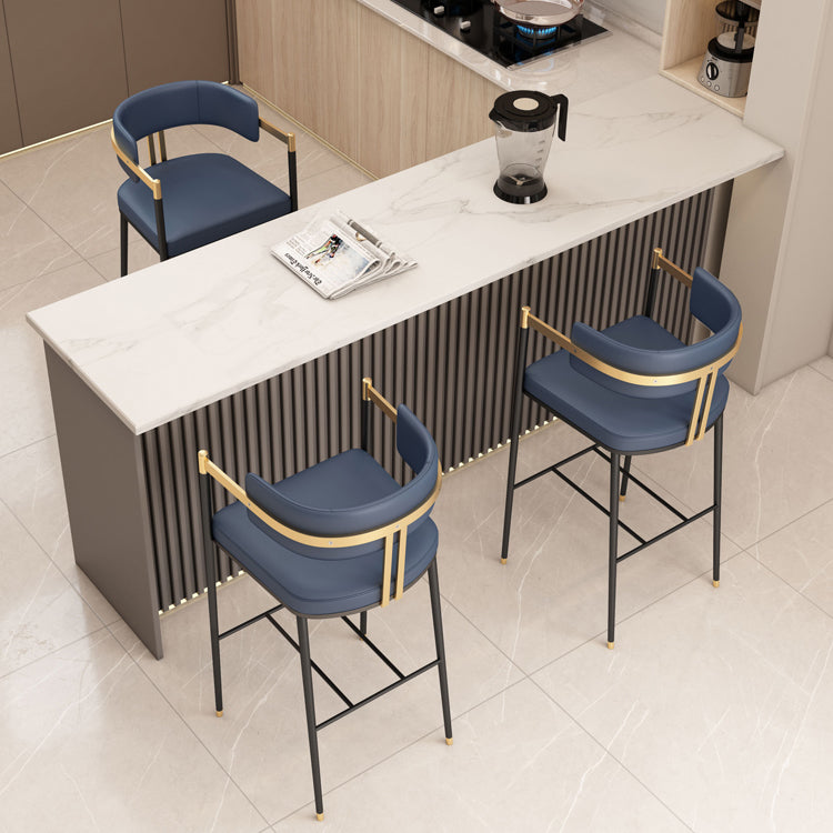 Leather Bar Stool Glam Backrest Counter Stool for Living Room with Black Legs