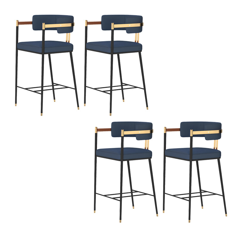 Leather Bar Stool Glam Backrest Counter Stool for Living Room with Black Legs