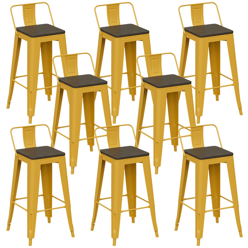 Metal Dining Stools Low Back Bar Stools with Footrest in Yellow