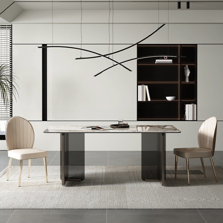 Glam Faux Leather Side Chair Indoor Upholstered Armless Dining Chair