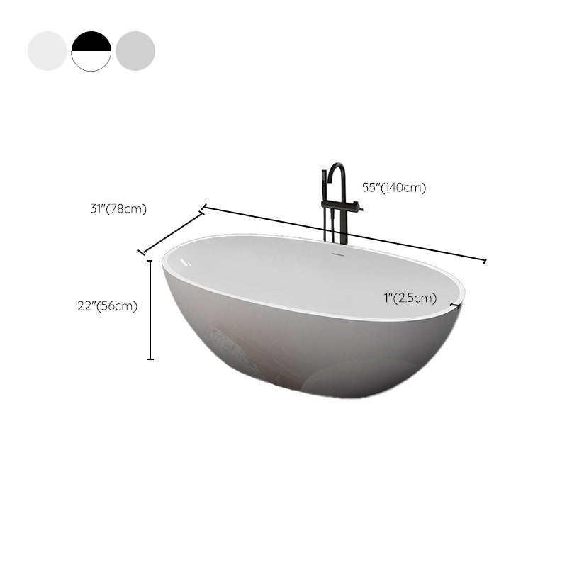 Modern Stone Ellipse Bathtub Freestand Soaking Bathtub with Drain Bath Tub