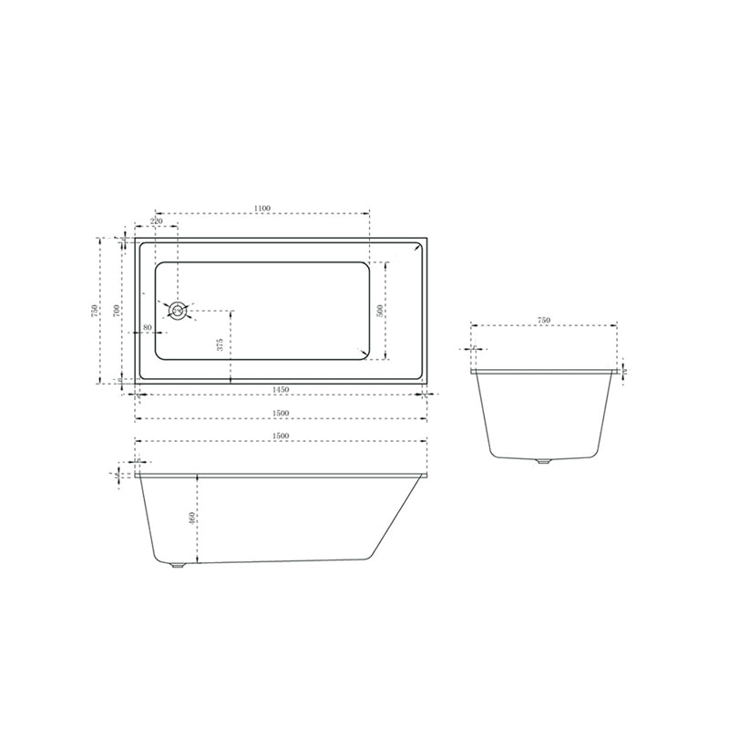Contemporary Drop-in Soaking Bathtub Rectangle Acrylic Bathtub in White
