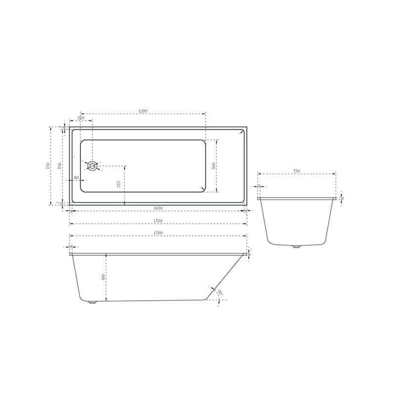 Contemporary Drop-in Soaking Bathtub Rectangle Acrylic Bathtub in White