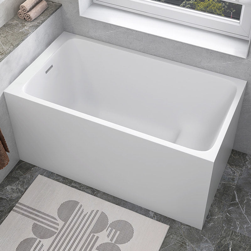 Modern White Acrylic Rectangle Bathtub Back to Wall with Drain Bath Tub