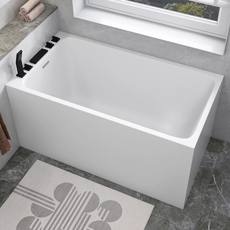 Modern White Acrylic Rectangle Bathtub Back to Wall with Drain Bath Tub