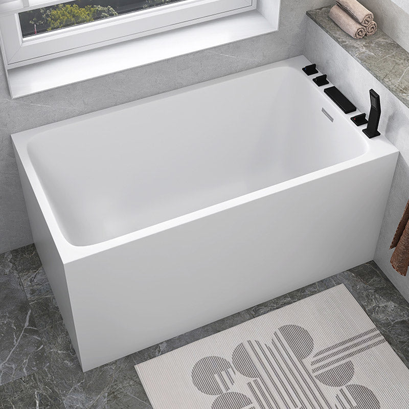 Modern White Acrylic Rectangle Bathtub Back to Wall with Drain Bath Tub