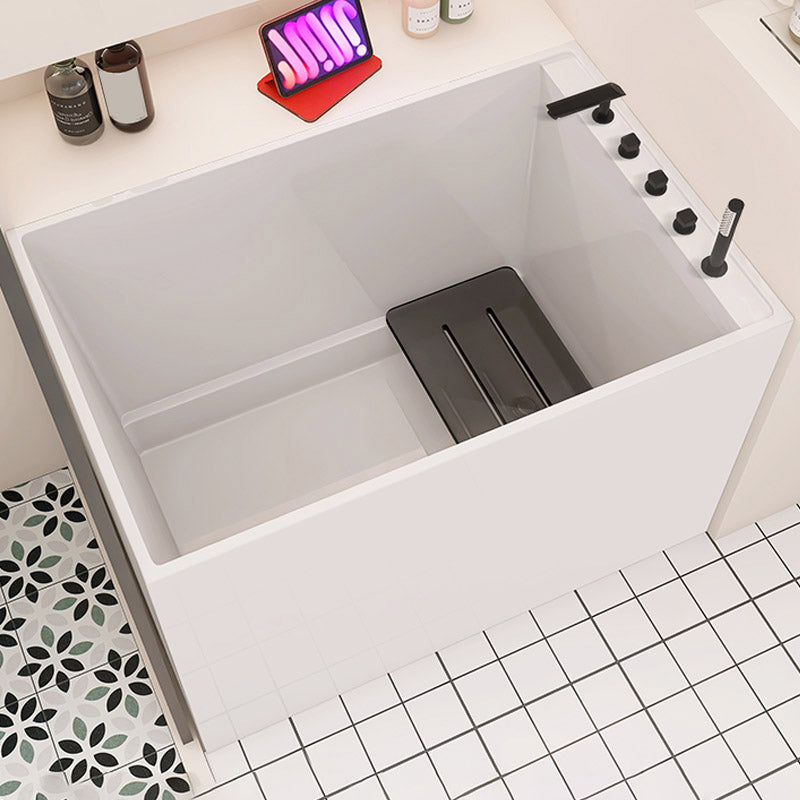 Modern White Acrylic Rectangle Bathtub Back to Wall with Drain Bath Tub