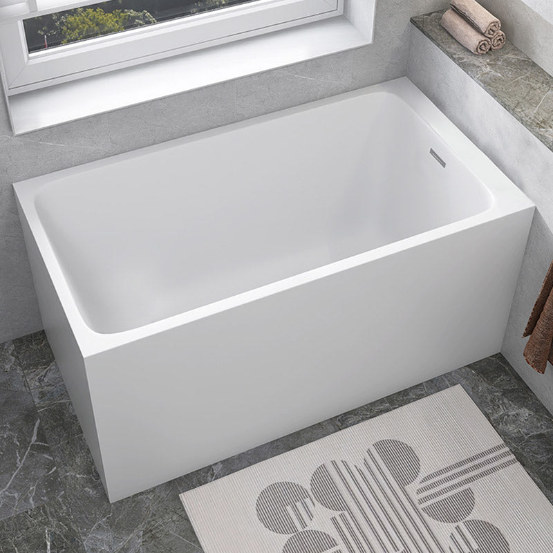Modern White Acrylic Rectangle Bathtub Back to Wall with Drain Bath Tub
