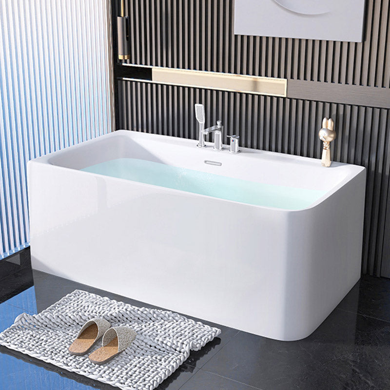 Modern Acrylic Rectangle Bathtub Soaking Back to Wall Bathtub with Drain and Overflow Trim