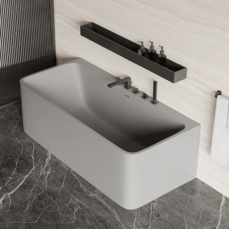 Modern Stone Soaking Bathtub Rectangle Back to Wall Bathtub With Faucet