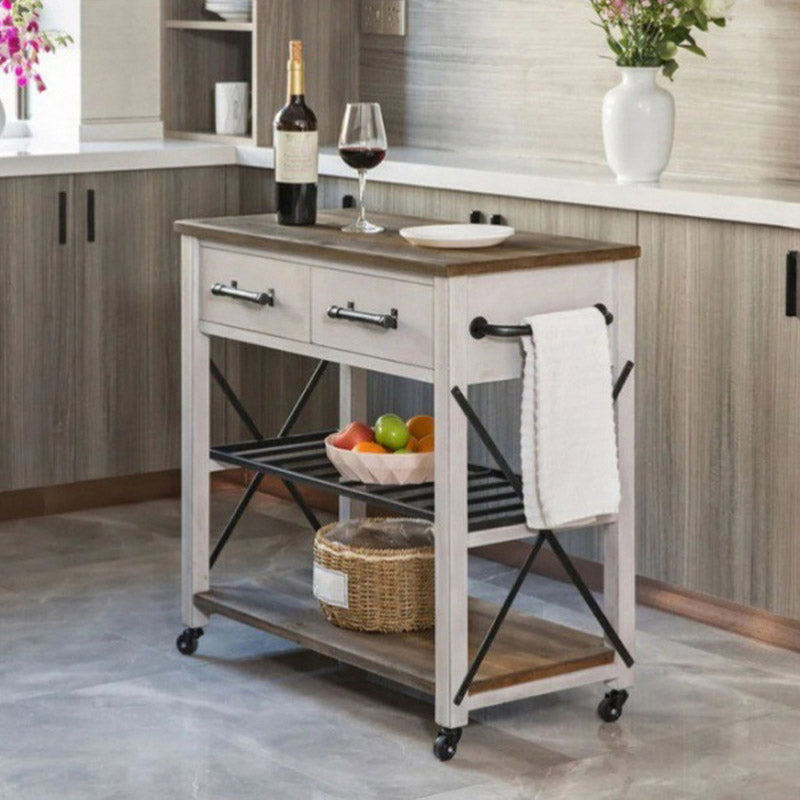 Home Dining Kitchen Trolley Modern Solid Wood Kitchen Island