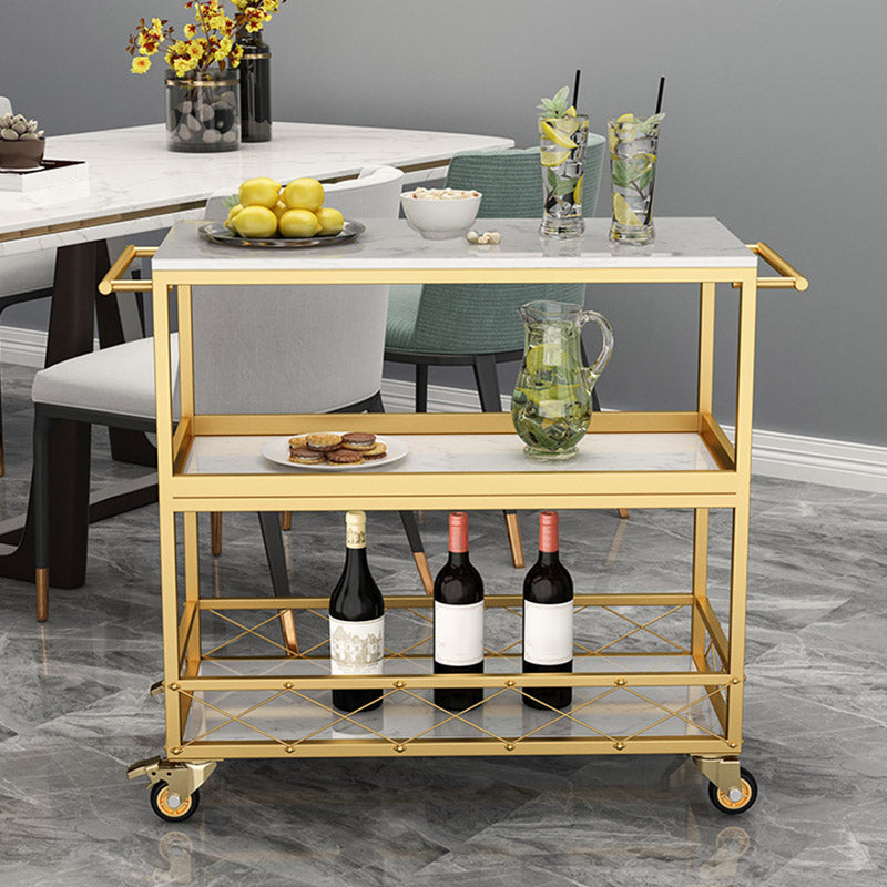 Marble Home Dining Kitchen Trolley Rectangular Prep Table with Towel Rack