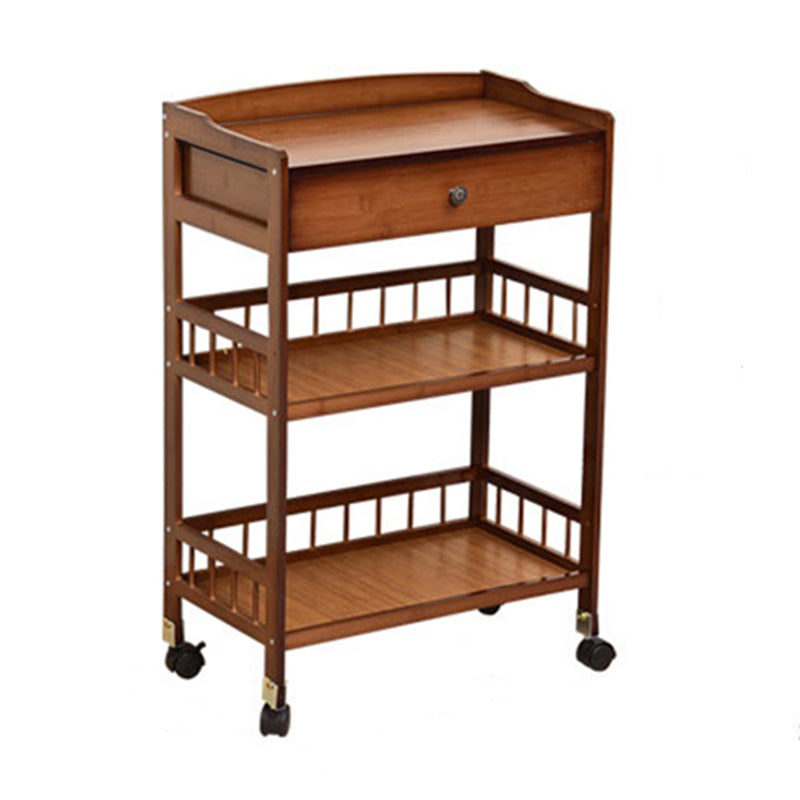 Rolling Kitchen Trolley Rectangular Bamboo Wooden Prep Table