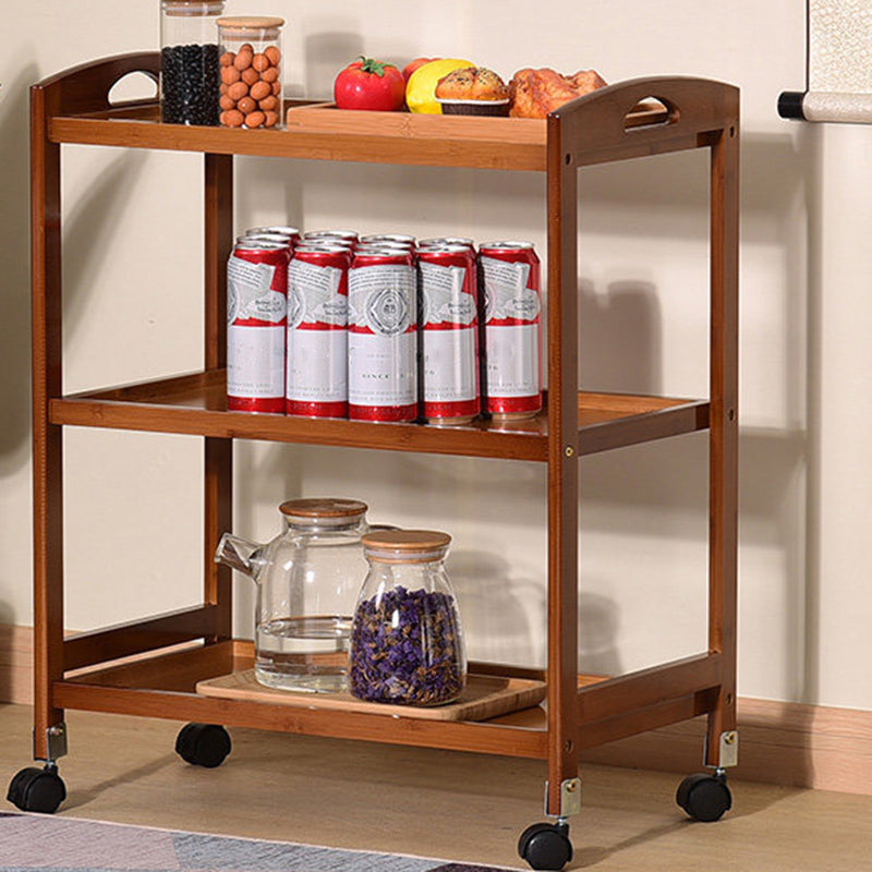 Rolling Kitchen Trolley Rectangular Bamboo Wooden Prep Table