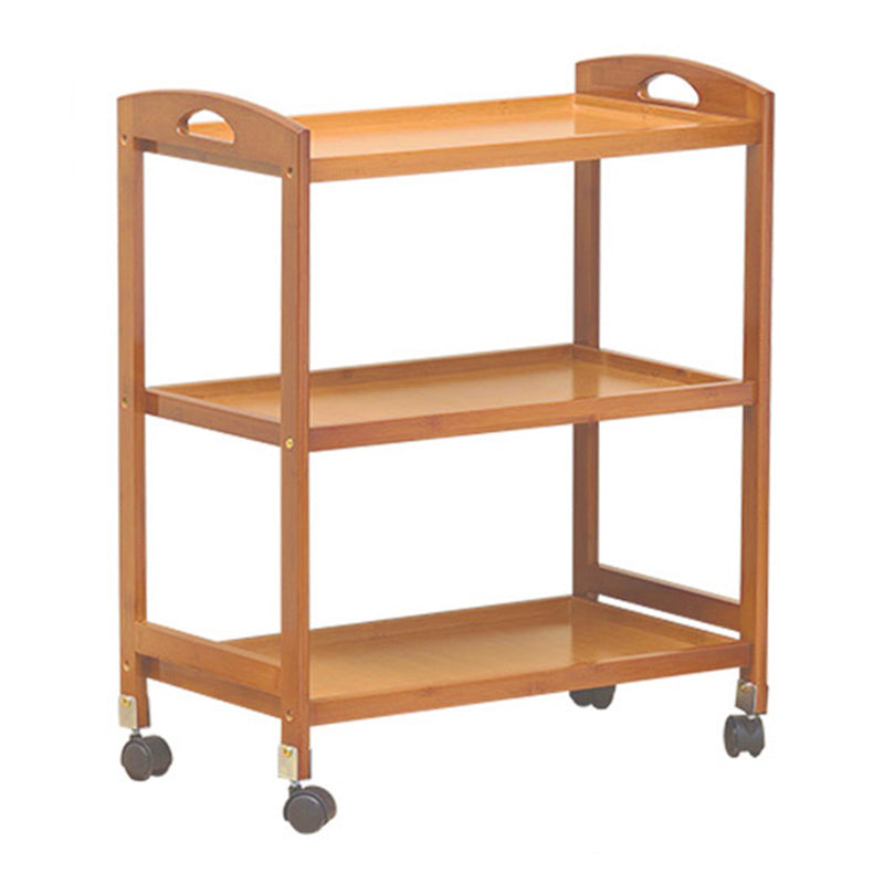 Rolling Kitchen Trolley Rectangular Bamboo Wooden Prep Table