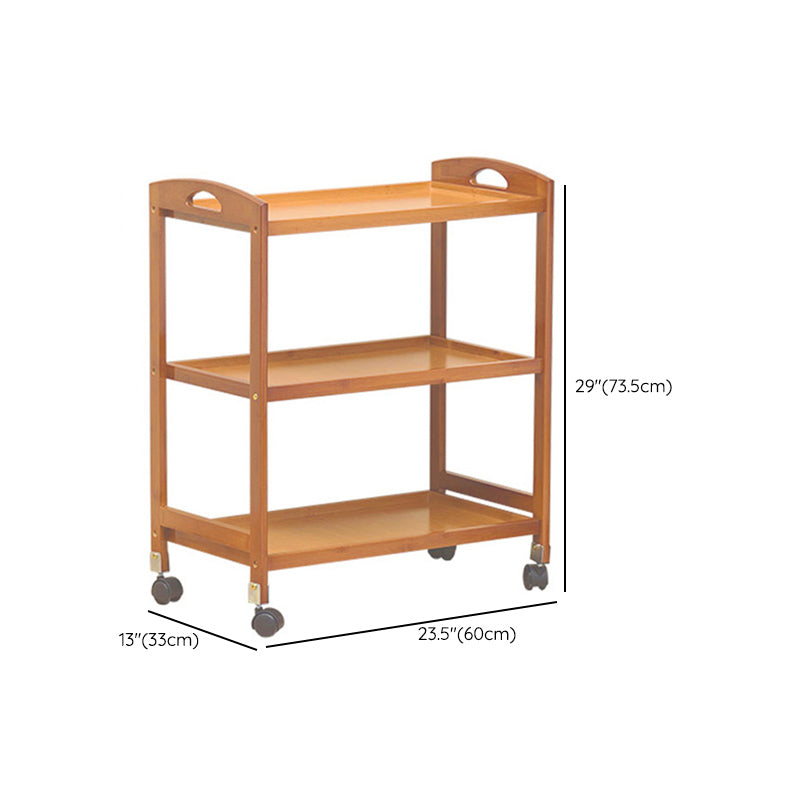 Rolling Kitchen Trolley Rectangular Bamboo Wooden Prep Table