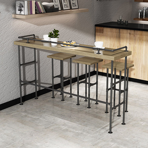 Modern 1/3/4 Pieces Bar Table Set Rectangle Pine Wood Counter Table with High Stools