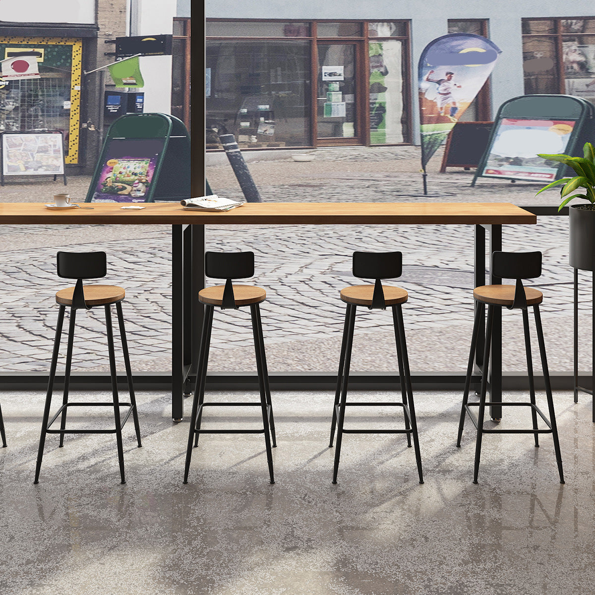 Contemporary Armless Barstools Round Bar Stool with Footrest