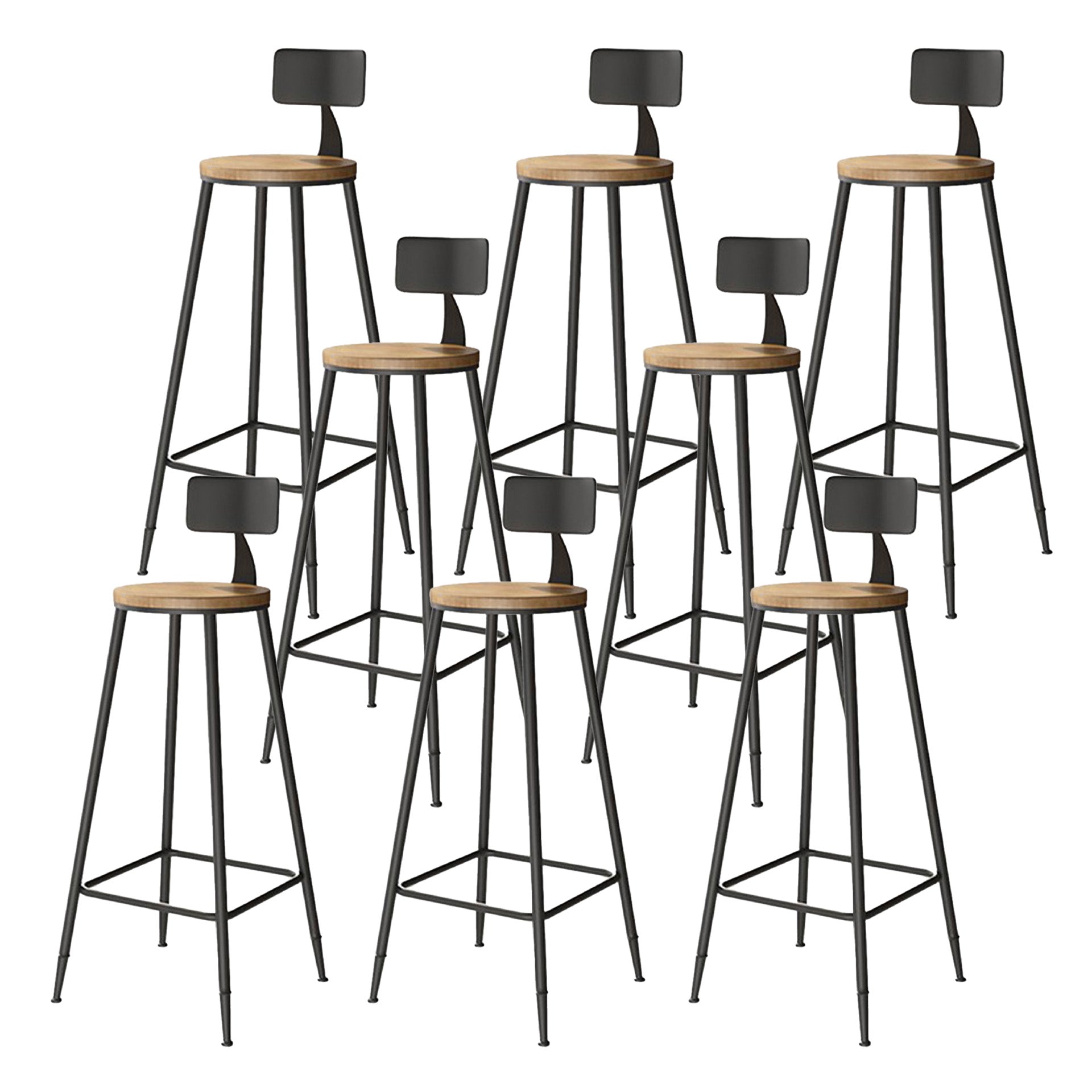 Contemporary Armless Barstools Round Bar Stool with Footrest