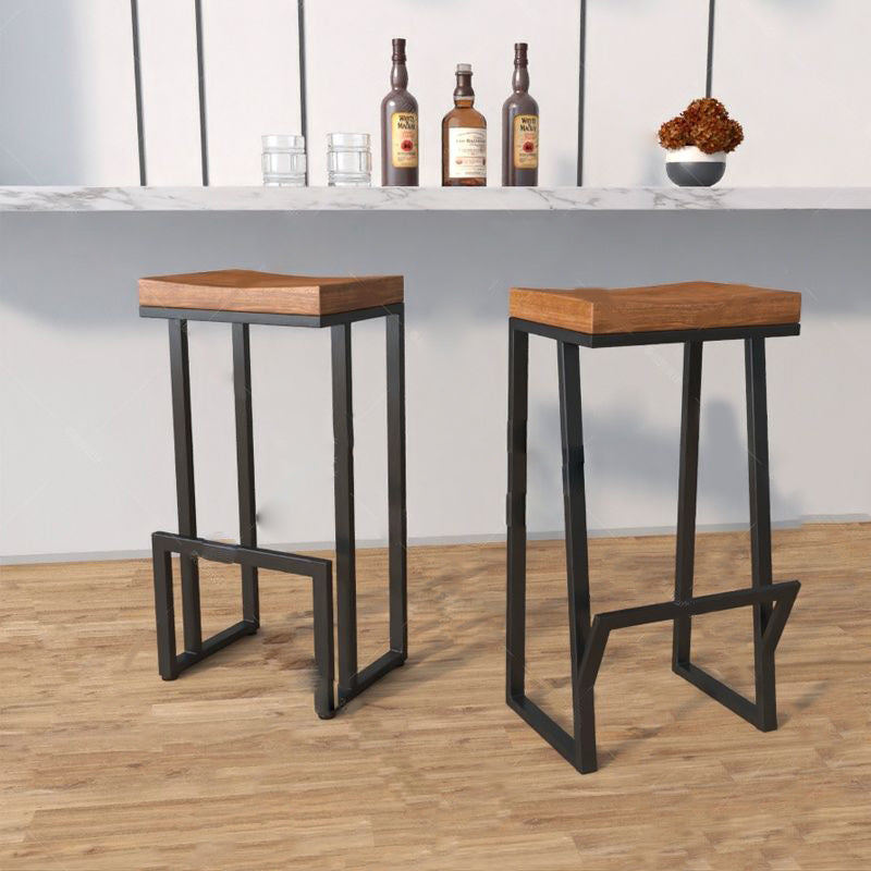 Contemporary Wood Barstools Backless Bar Stool with Metal Legs