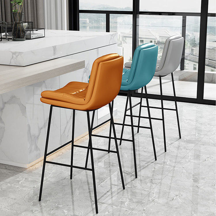 Contemporary Barstools Faux Leather Bar Stool with Metal Legs