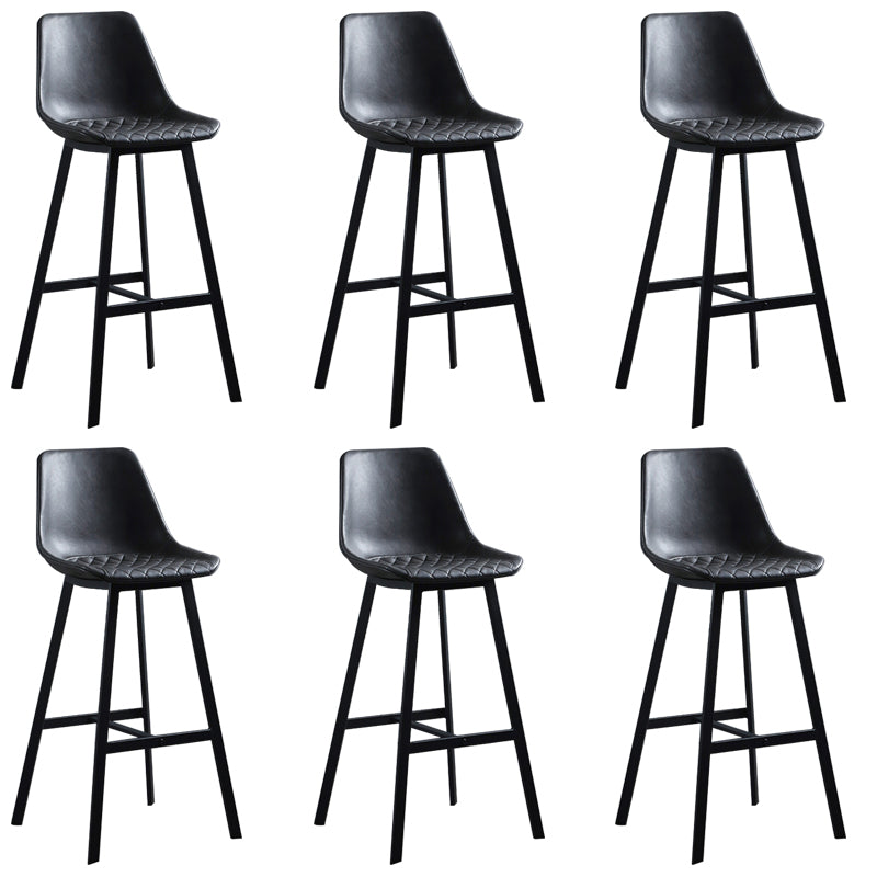 Faux Leather Dining Stools Armless Bucket Bar Stools with Footrest