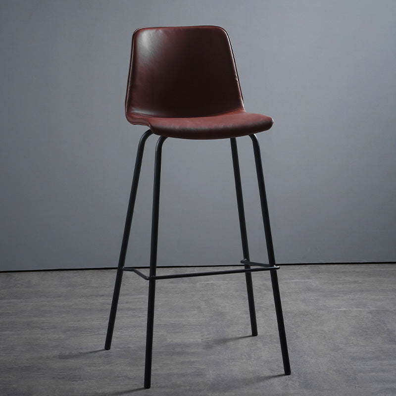 Faux Leather Dining Stools Armless Bucket Bar Stools with Footrest
