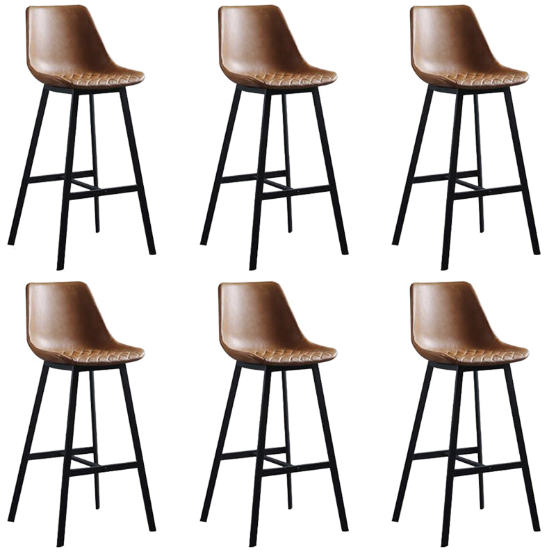 Faux Leather Dining Stools Armless Bucket Bar Stools with Footrest