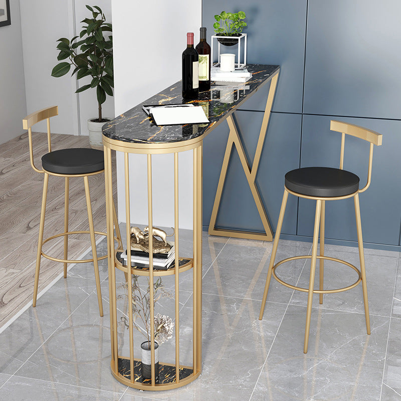 Contemporary Low Back Barstools Round Bar Stools with Gold Metal Legs