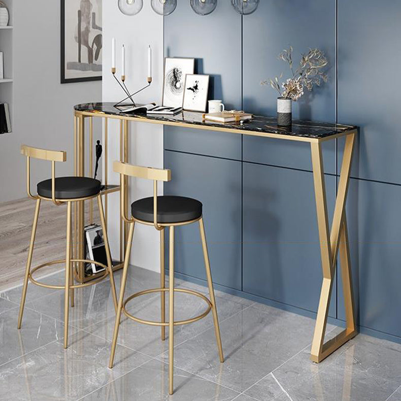 Contemporary Low Back Barstools Round Bar Stools with Gold Metal Legs