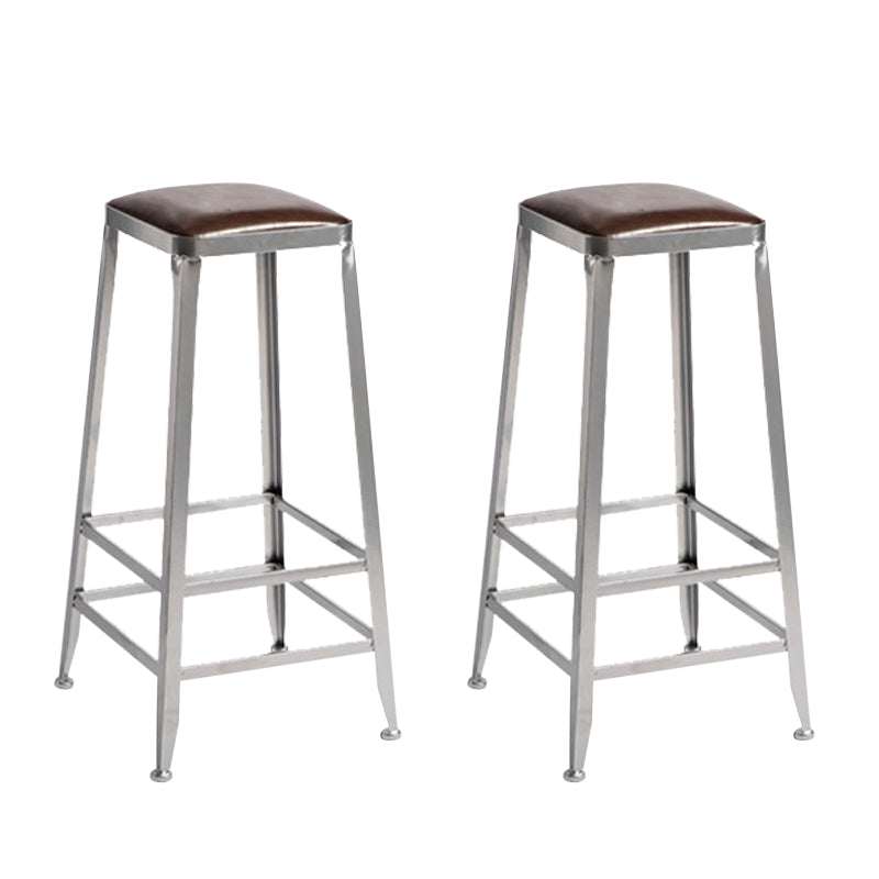 Faux Leather Dining Stools Armless Bar Stools with Metal Base