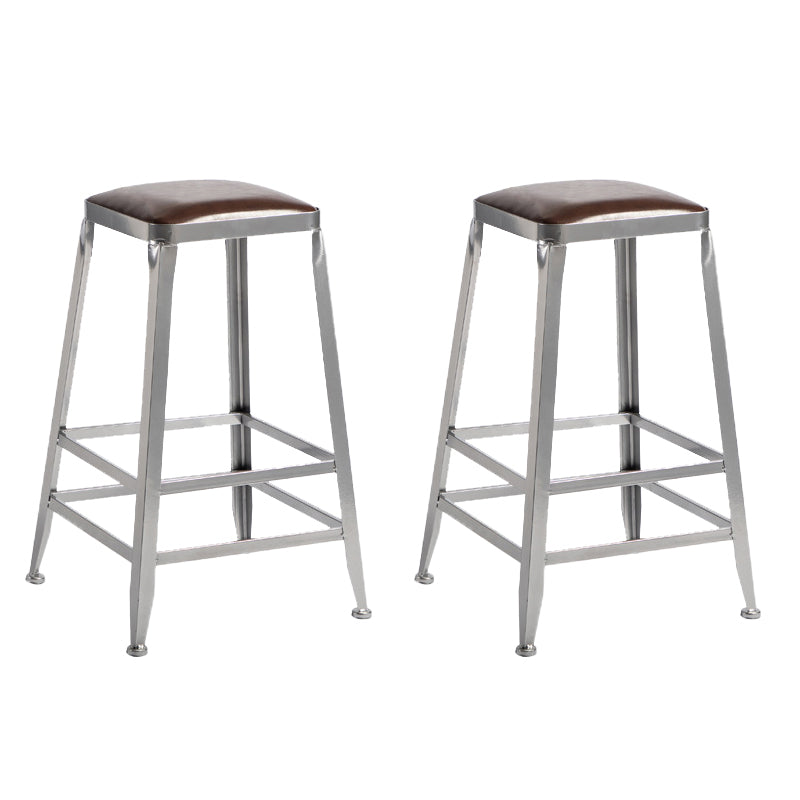 Faux Leather Dining Stools Armless Bar Stools with Metal Base