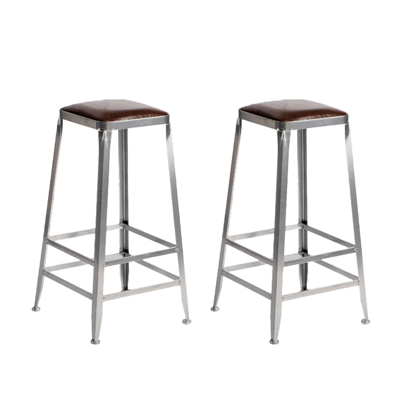 Faux Leather Dining Stools Armless Bar Stools with Metal Base