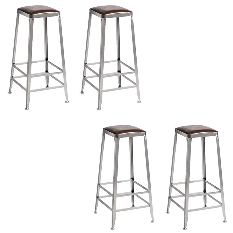Faux Leather Dining Stools Armless Bar Stools with Metal Base