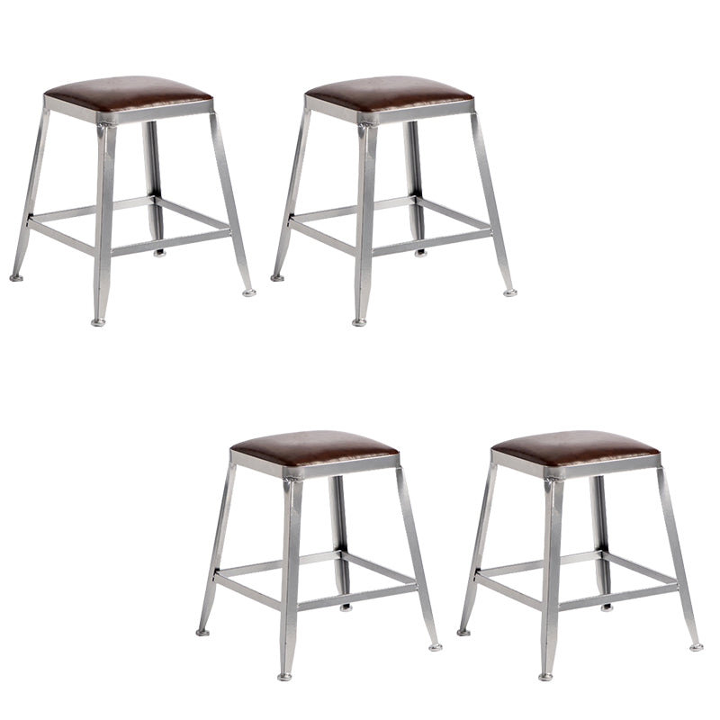 Faux Leather Dining Stools Armless Bar Stools with Metal Base