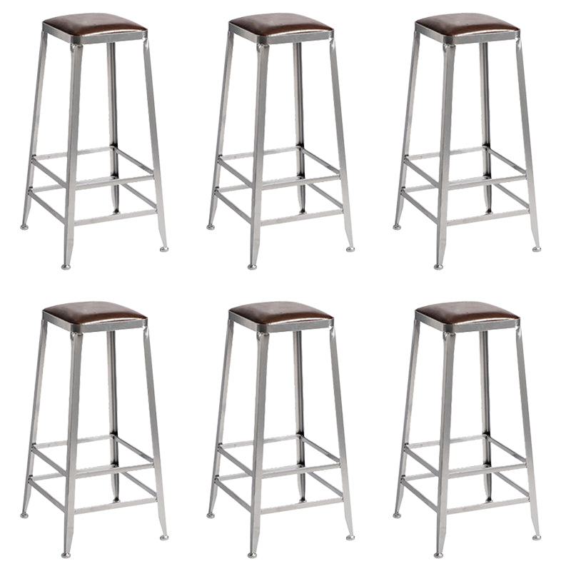 Faux Leather Dining Stools Armless Bar Stools with Metal Base