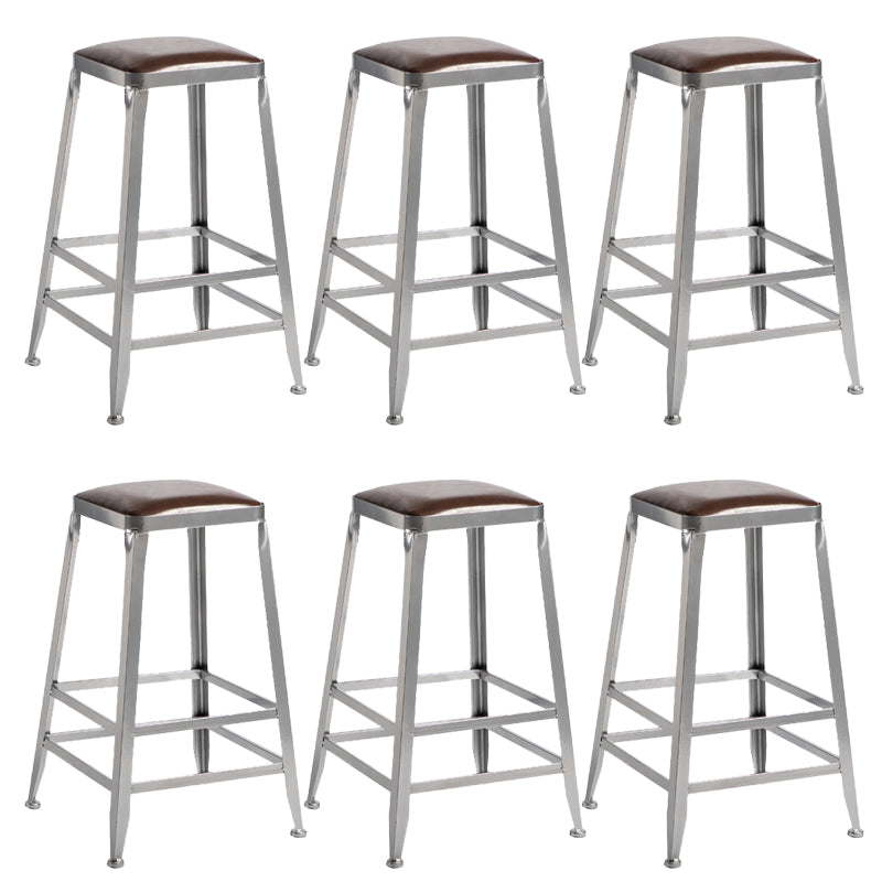 Faux Leather Dining Stools Armless Bar Stools with Metal Base