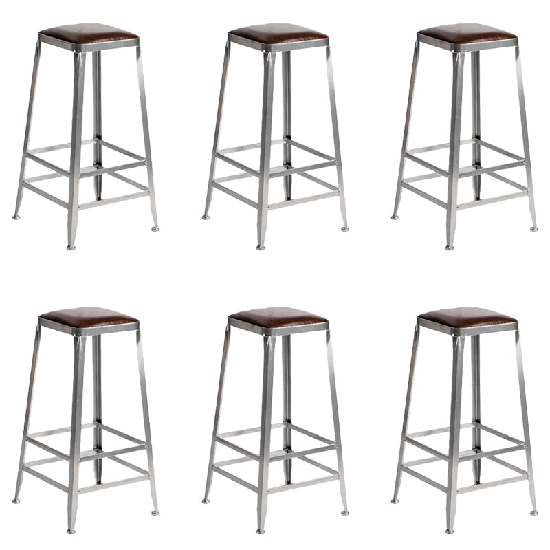 Faux Leather Dining Stools Armless Bar Stools with Metal Base