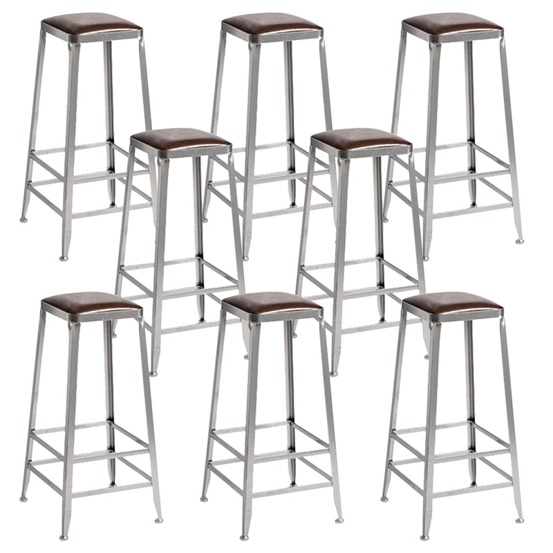 Faux Leather Dining Stools Armless Bar Stools with Metal Base
