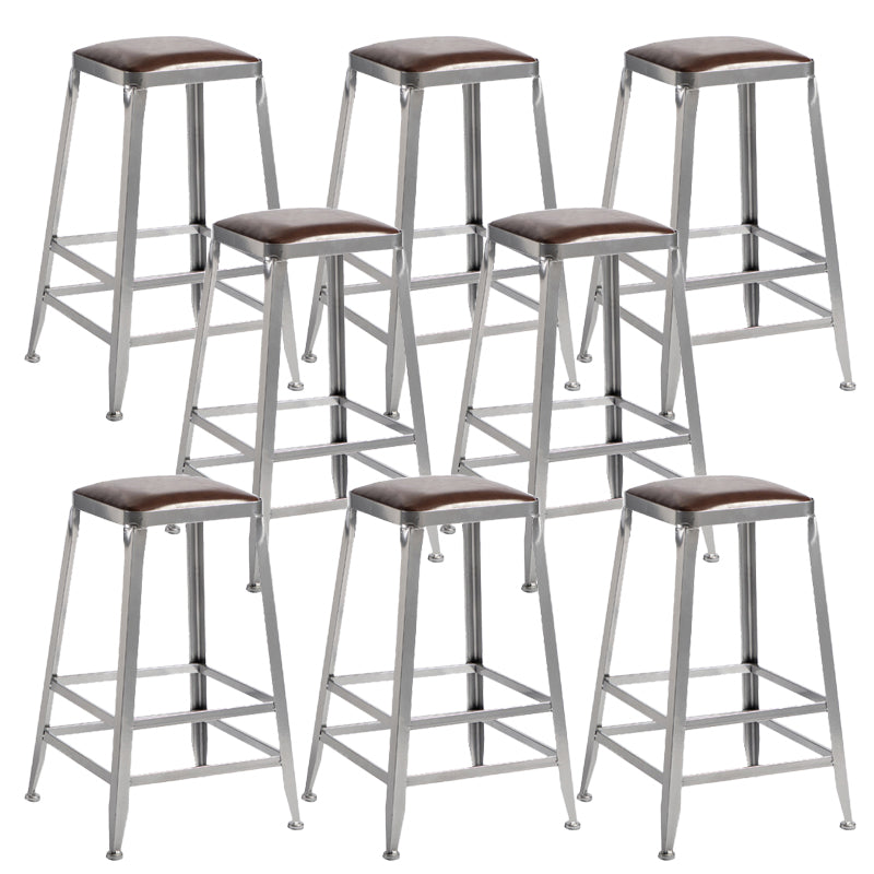 Faux Leather Dining Stools Armless Bar Stools with Metal Base