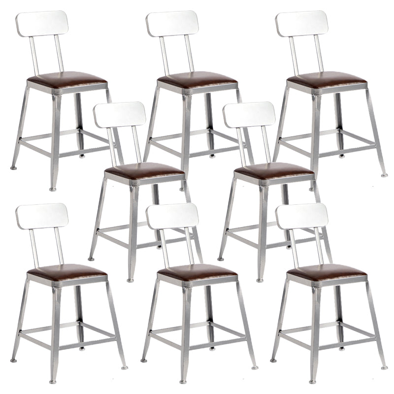 Faux Leather Dining Stools Armless Bar Stools with Metal Base