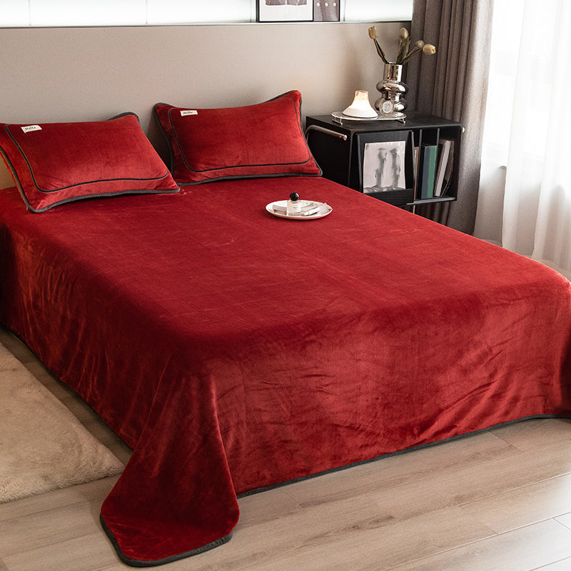 Villus Sheet Sets 1-Piece Whole Color Wrinkle Resistant Bed Sheet