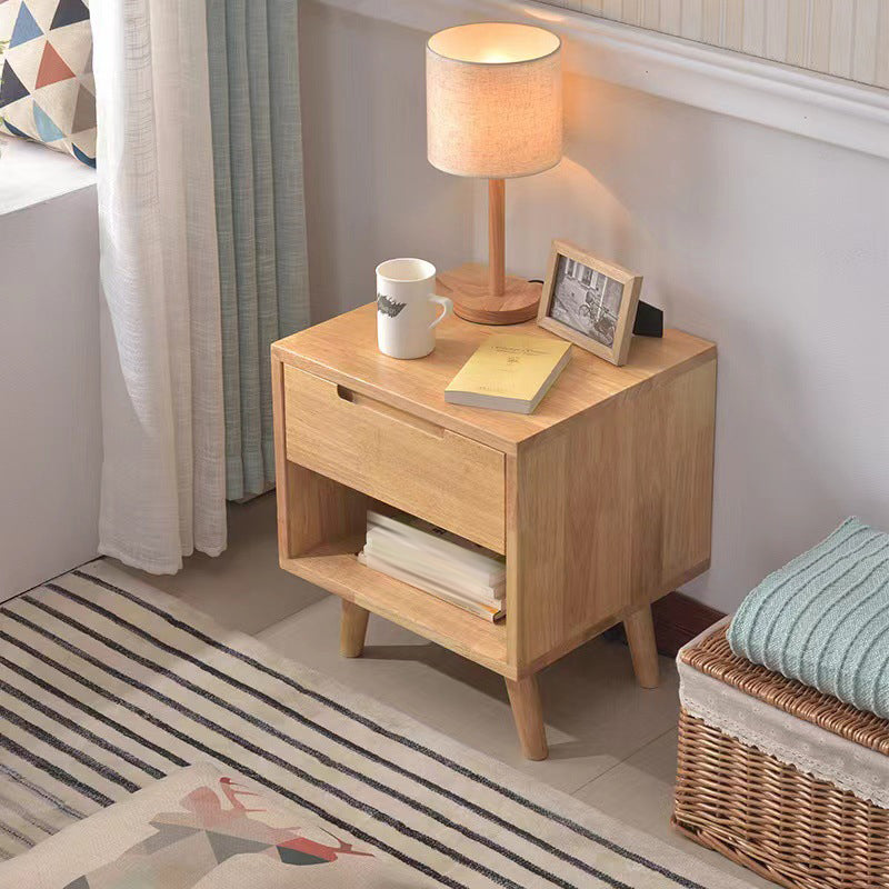 Solid Wood Nightstand Contemporary Bedside Cabinet with Legs